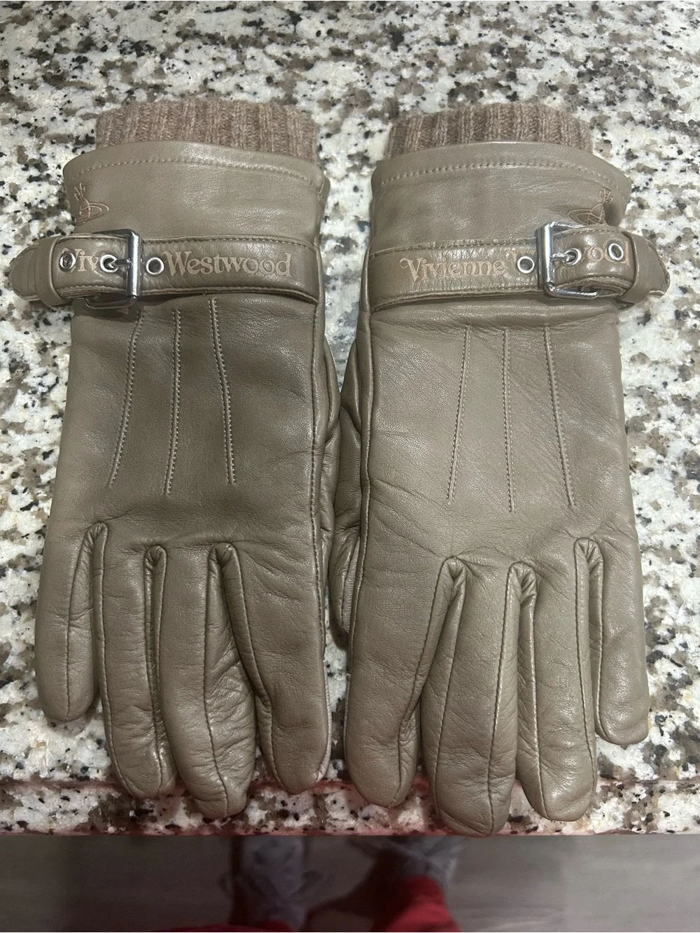 Vivienne Westwood Taupe/Brown Leather Buckle Gloves